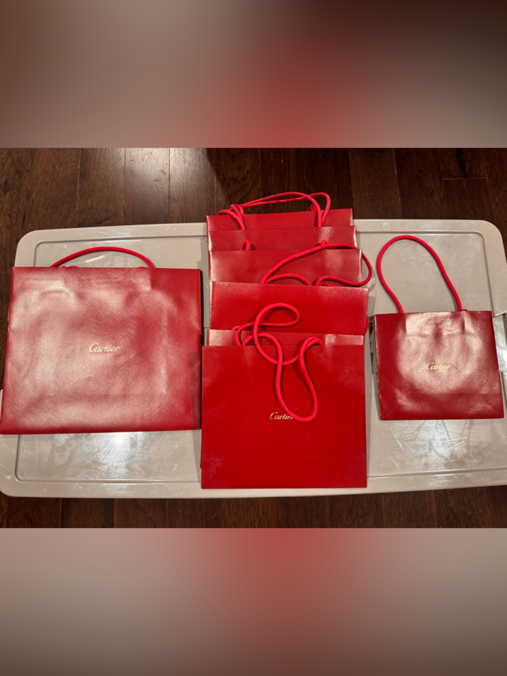 Set of 8 Cartier Red Shopping Bags - Multiple Sizes